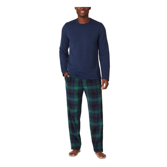 Cuddl Duds Men's Navy Checkered Bottom Comfort Sleepwear Pajama Set Size M - Picture 1 of 3
